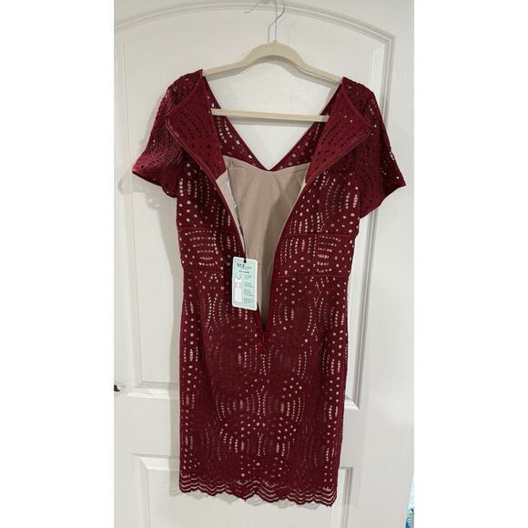 NUE by Shani Blue Label Lace Dress Size 8 Wine Nude Sheath NWT - Picture 4 of 10